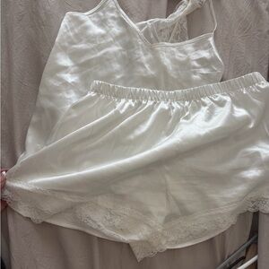 Elegant White Lace Trim Sleepwear Set